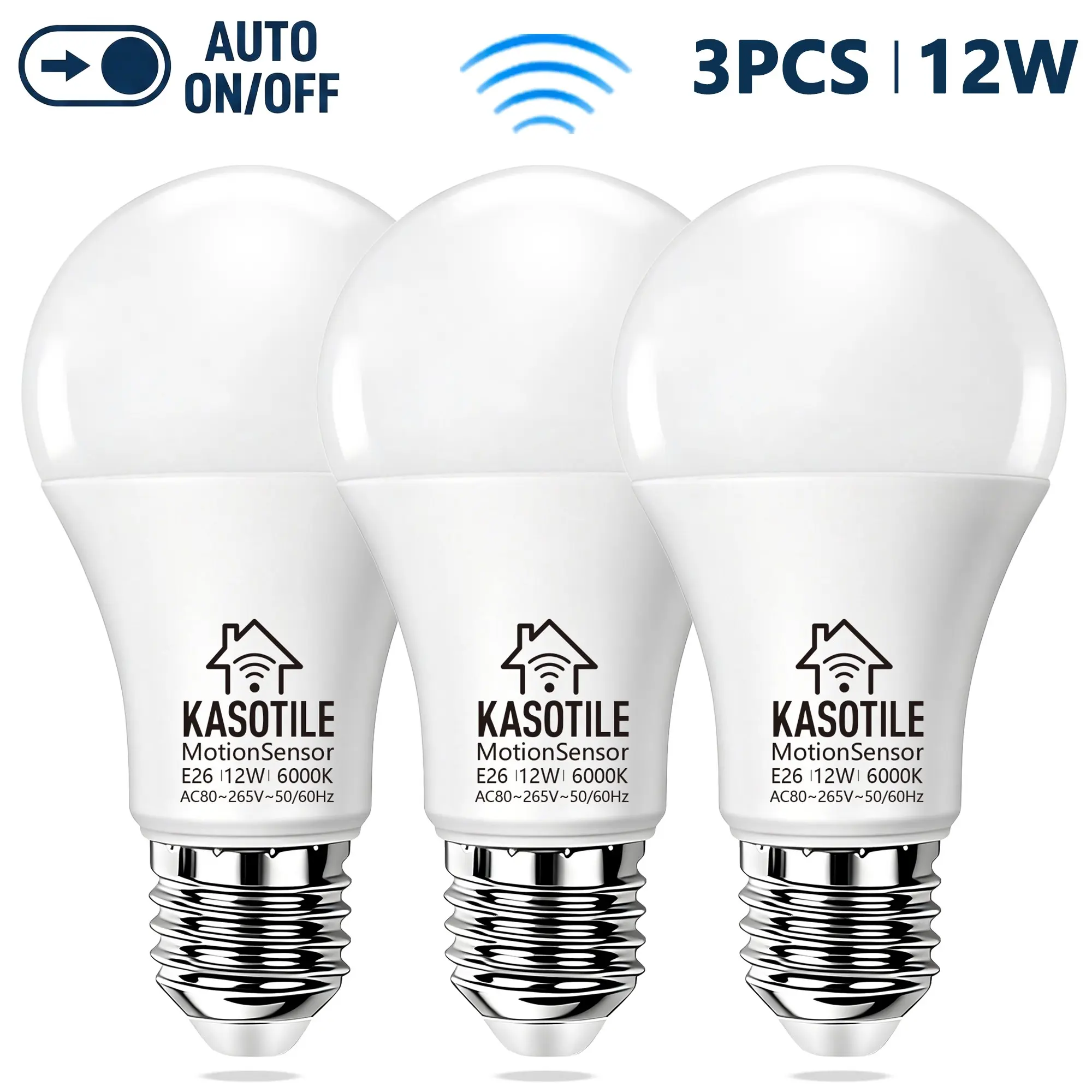 Kasotile 12w LED Bulb (equivalent 100w), High Brightness, Motion Sensor, 3000k/6000k Color Temperature, Ideal for Outdoor Security Lighting