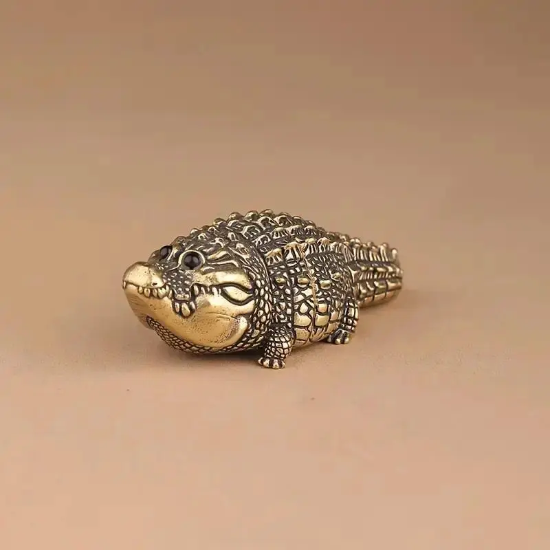 Cute Fat Alligator Copper Statue Figurine - Trendy Desktop Ornaments, Desk Ornament, Whimsical Home Decor, Home Decor Sculptures for Living Room Bookshelf (Sports & Outdoor Fan Shop Gaming Accent), Statue Figurines, Figurine Statue