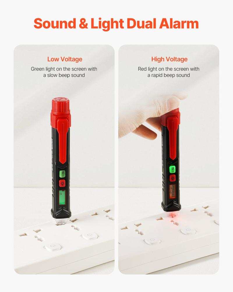 VEVOR Voltage Tester, Non-Contact Voltage Detector with Adjustable Sensitivity, Dual Range AC 12V-1000V/48V-1000V Live & Null Wire Tester Pen with Visual and Audible Alarms, CAT III 1000V Rating VEVOR Voltage Tester, Non-Contact Voltage Detector with Adjustable Sensitivity, Dual Range AC 12V-1000V/48V-1000V Live & Null Wire Tester Pen with Visual and Audible Alarms, CAT III 1000V Rating