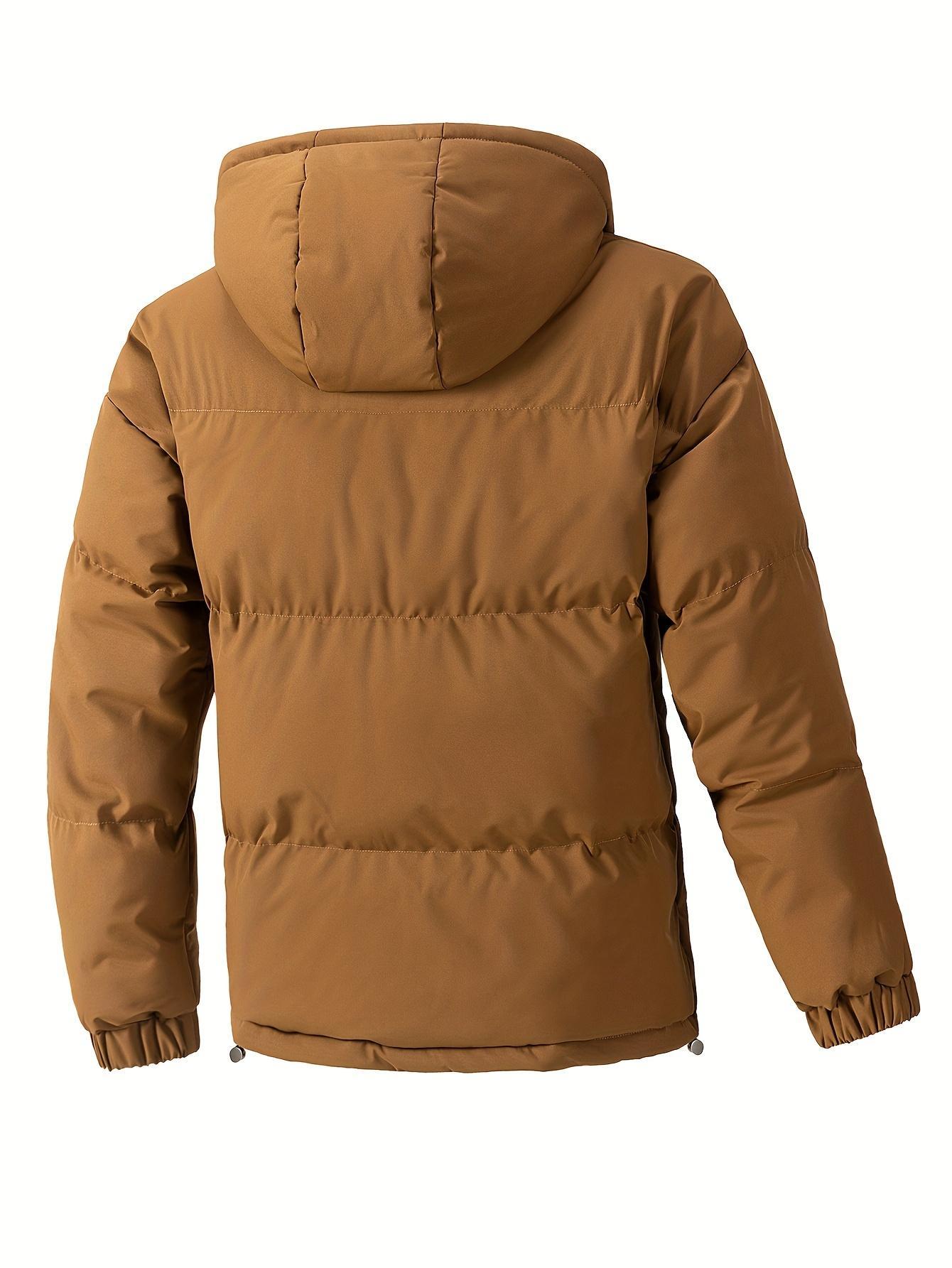 Men's short hooded thick warm cotton jacket Large windproof loose casual bread jacket American style minimalist multi pocket thick cold resistant down jacket