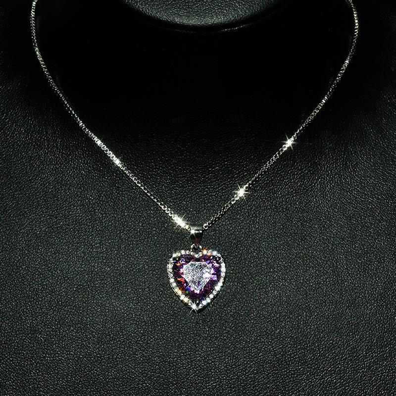 Heart-shaped pink diamond pendant, luxurious full-diamond pink crystal set, open ring and earrings
