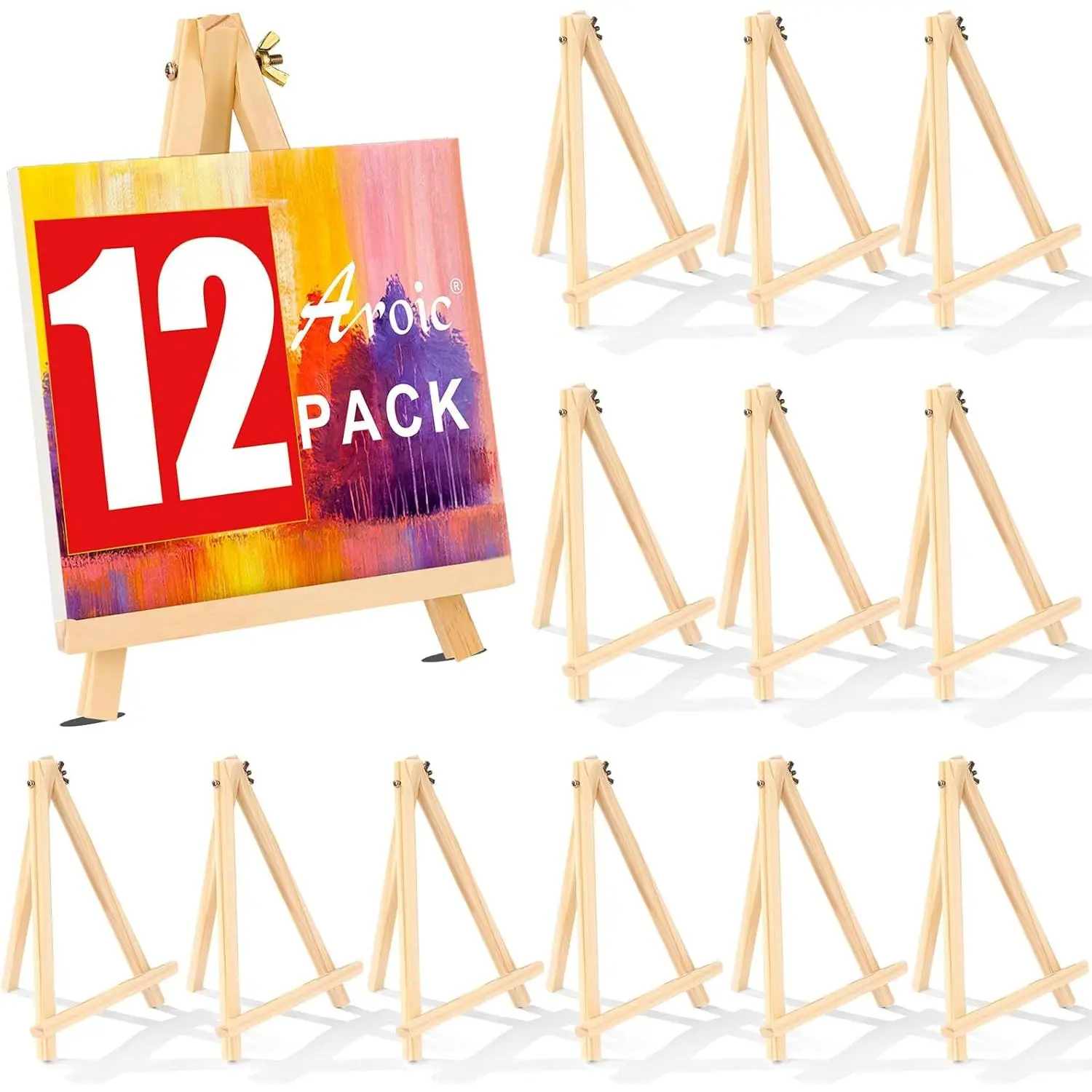 12 Pack 9 Inch Wood Tripod Easel Stand for Painting Canvases Art Crafts, Painting Party, Kids Student Tabletop Portable Canvas Photo Picture Sign Holder