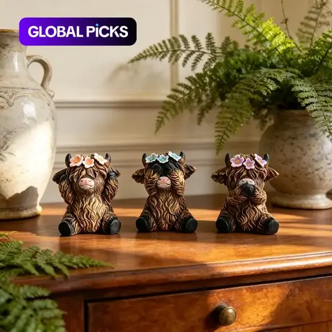 Four Seasons Highland Cow Statue Set, Resin Material, Ideal for Home Decor, Animal Decor, Garden, Desk, Perfect Gift for Cow Lovers, Easter, Christmas, Mother's Day #GLOBAL PICKS