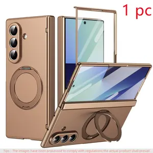 Advanced texture skin feel phone case suitable for Samsung Galaxy Z Fold 7/6/5 with tempered glass film, 360 ° rotating bracket, supports wireless charging, hinged protective cover, anti slip and anti drop folding phone case
