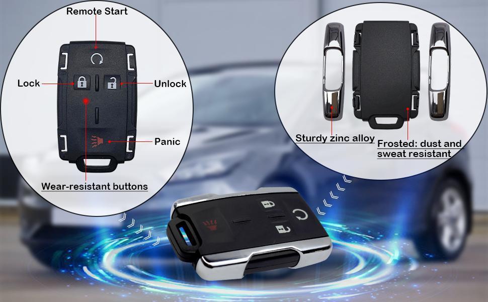 WOAOW Automotive 4-Button Keyless Entry Remote Key Fob Shell Replacement - TikTok-Fulfilled 3-Day Fast Shipping - Fits Chevy Silverado/Colorado, GMC Sierra 1500/2500/3500 HD/Canyon (2014-2021) - OEM Part M3N-32337100, Chevy/Gmc, Abs+Zinc