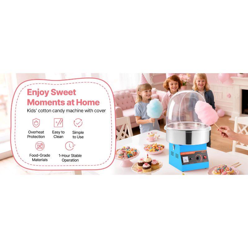 VEVOR Electric Cotton Candy Machine, 1000W Commercial Floss Maker With Cover, Commercial Cotton Candy Machine w/Stainless Steel Bowl Sugar Scoop, Ideal for Carnival, Birthday, Family Party, Blue