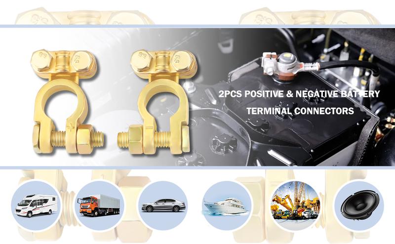 2PCS Positive & Negative Battery Terminal Connectors,Brass Battery Cable Ends for Automotive Replacement Battery Terminals & Ends,Universal Battery Clamps for Truck Boat Car