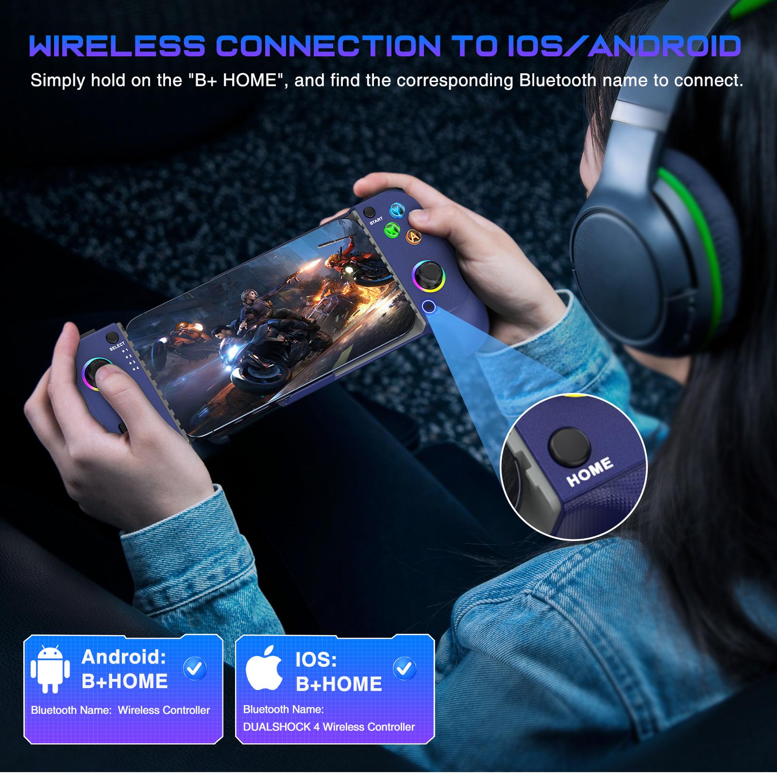 Cellphone Gamepad Wireless Game Controller with Hall Effect Joystick for iPhone/Android Mobile Phone Cloud Gaming