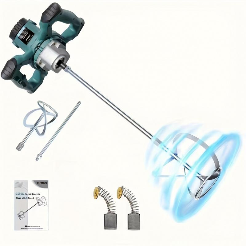 Cement mixer, 2100W, 6-speed adjustment, 110V handheld mud mixer, heavy-duty electric concrete mixer, suitable for mixing mortar, paint, grout, plaster, thin-layer coatings, feed, etc