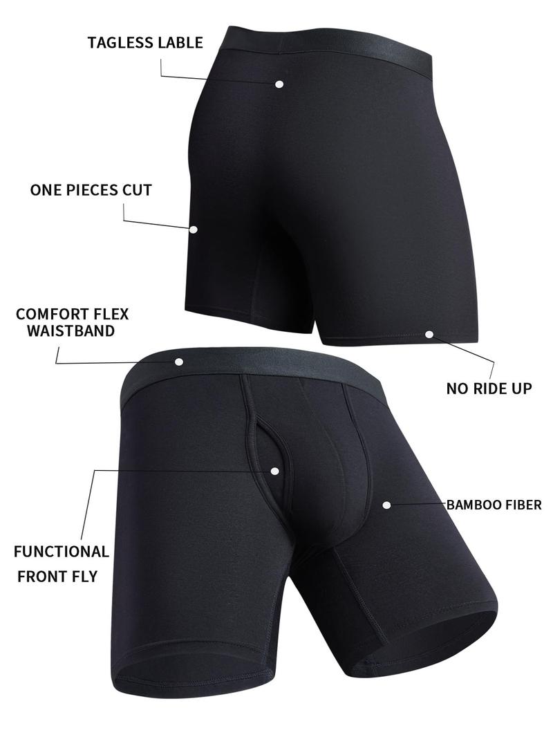 Men's Solid Color Bamboo Fiber Boxer Brief, Breathable Comfy Underwear for Daily Wear, Casual Men's Underwear for All Seasons, Stretchy Underwear