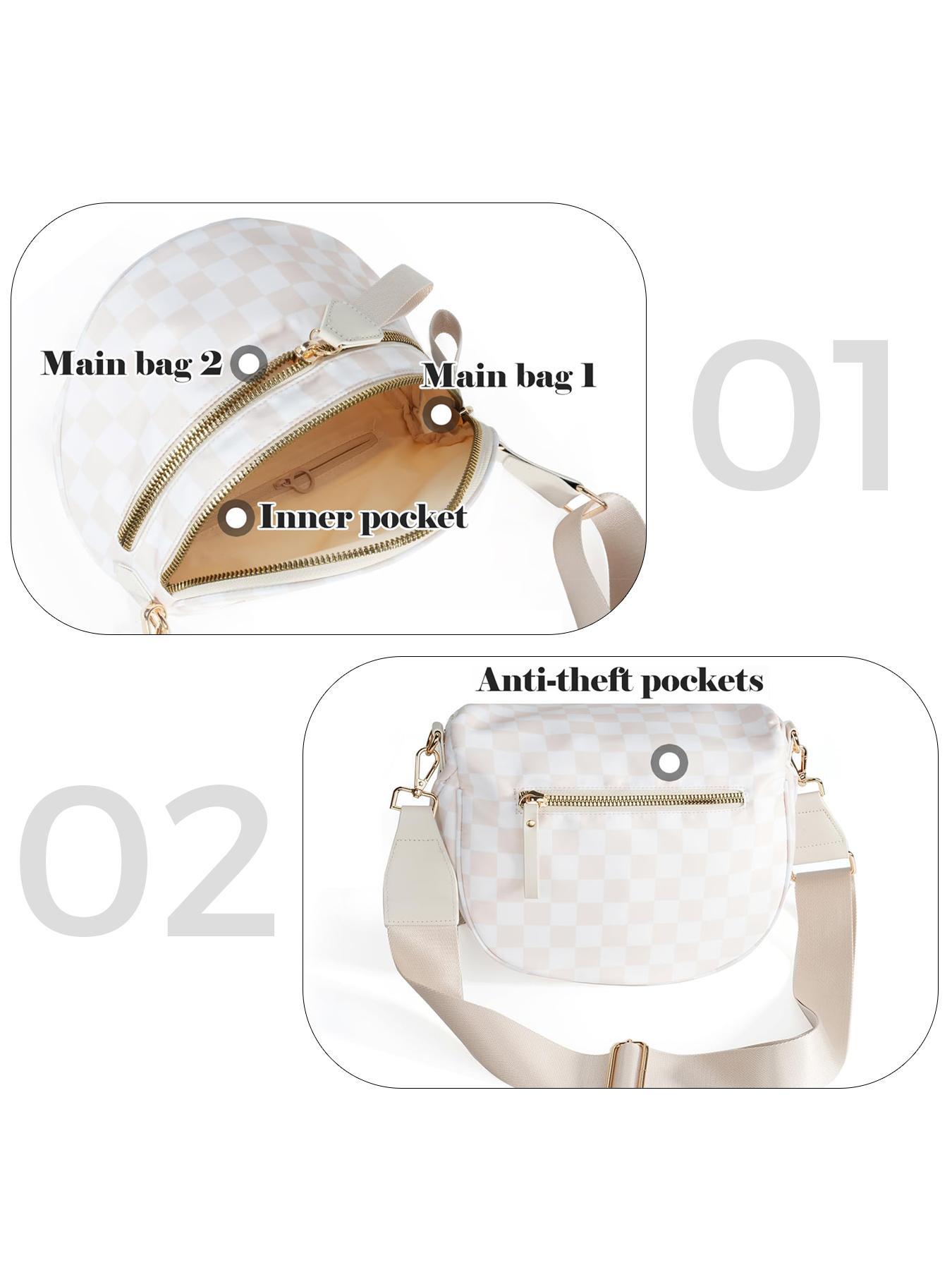 Fashionable Checkerboard Pattern Crossbody Bag, Casual Versatile Zipper Shoulder Bag for Women, Trendy All-match Commuter Bag for Daily Used
