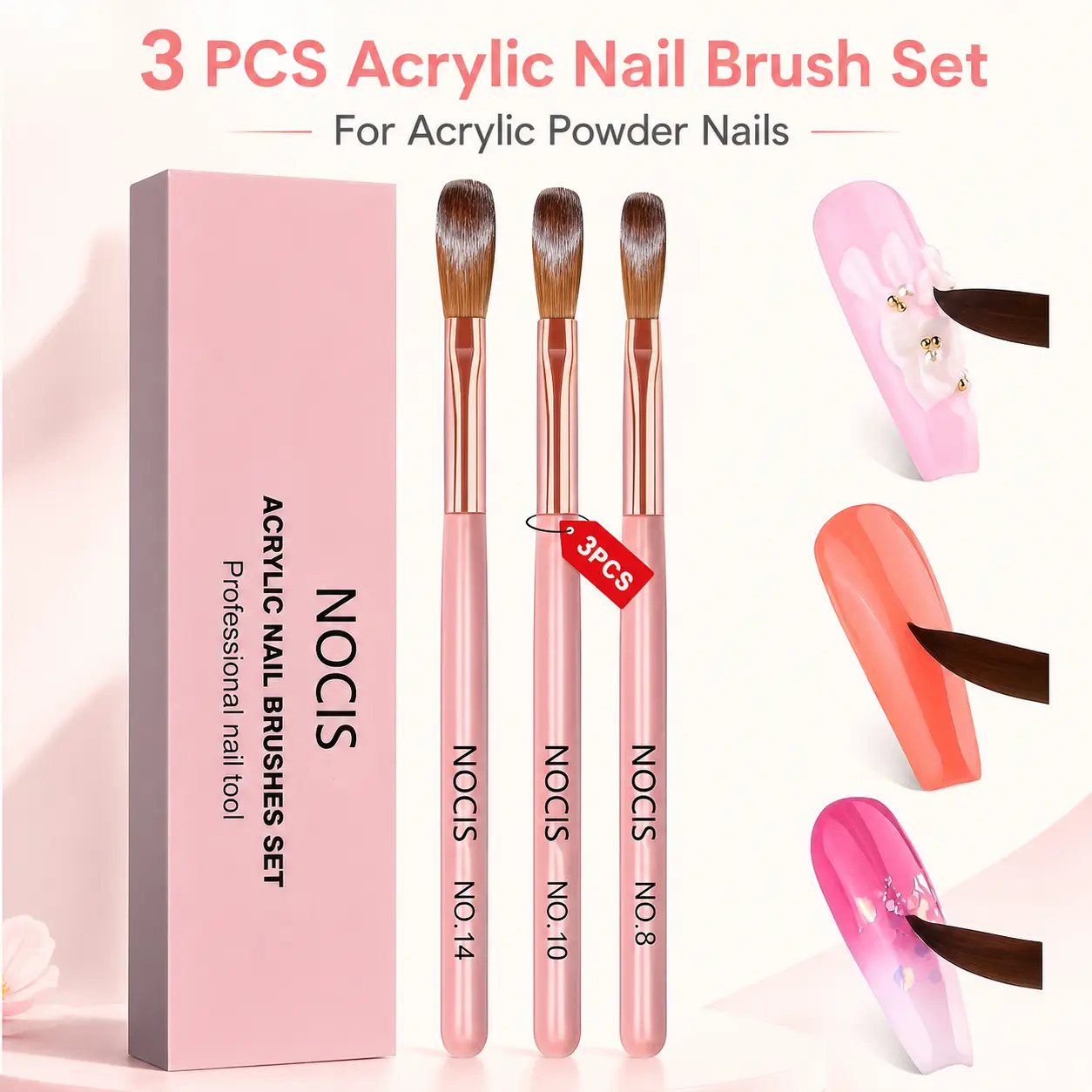 3PCS Acrylic Nail Art Brush Set - Professional Sculpting & Extension Brushes for Acrylic Powder Nails, Perfect for Salon and Home DIY, Nail Art Supplies, Manicure