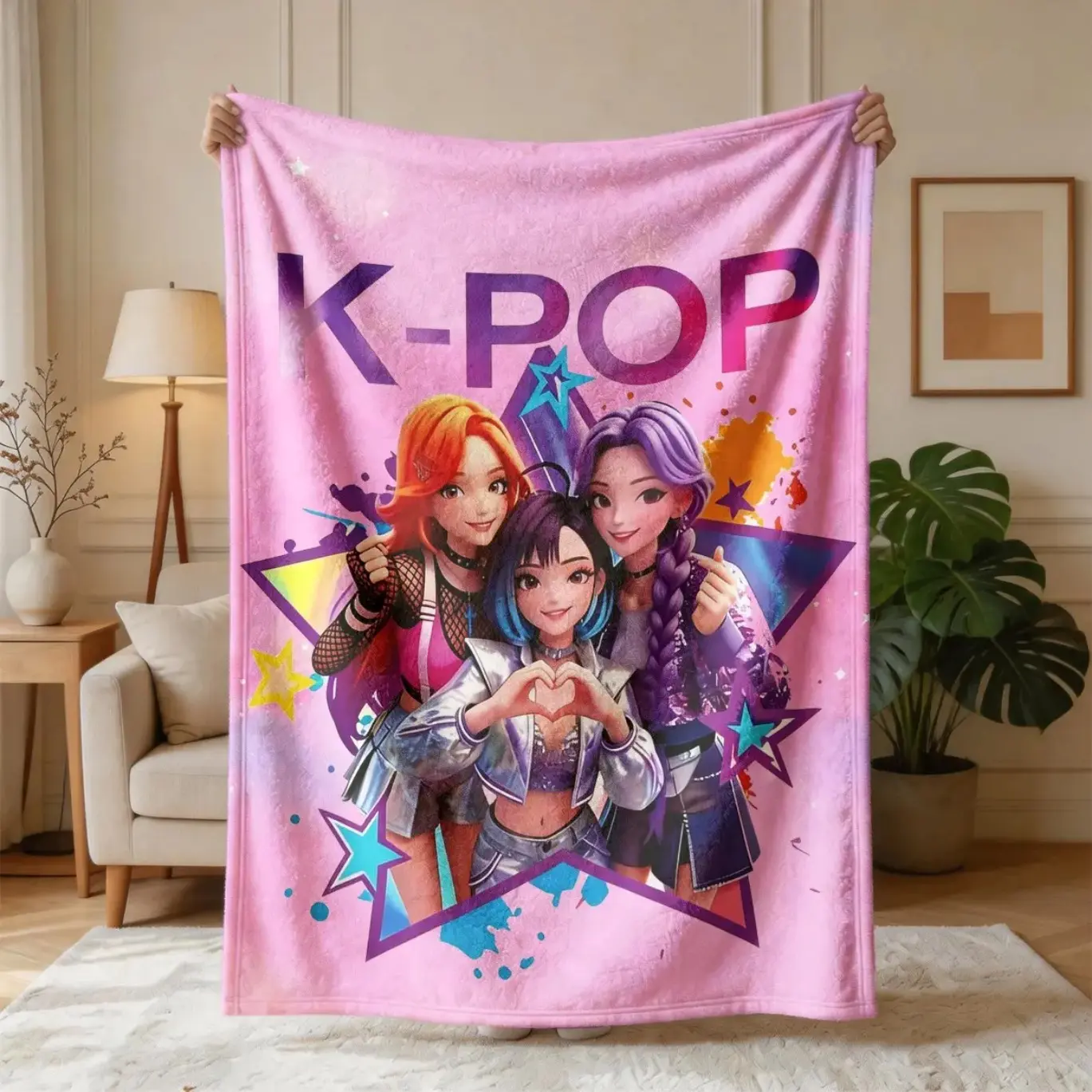 K Pop Girl Group Illustration Flannel Blanket Large Size Soft Lightweight All Seasons Bed Sofa Office Camping Travel Soft Throw Blanket Adult Blanket Kids Blanket