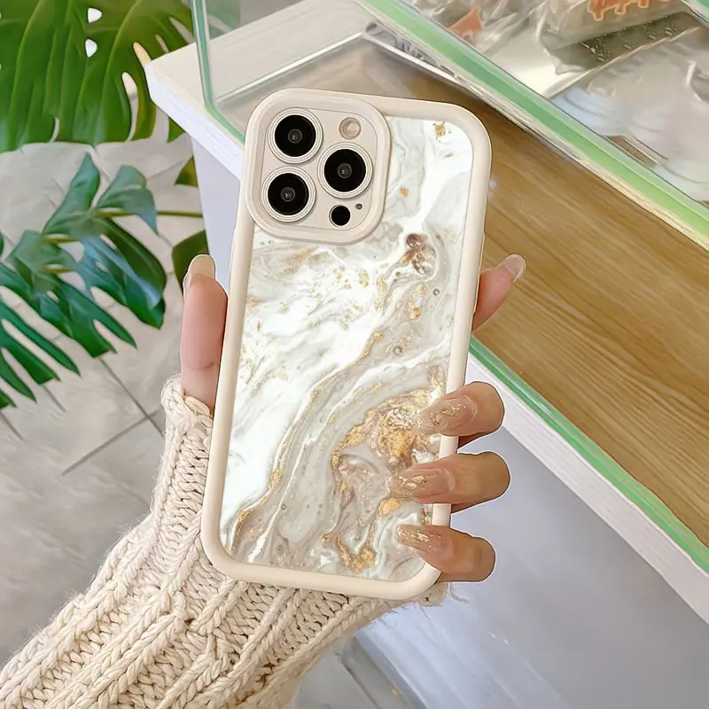 White Gold Marble Flow Phone Case， Luxury Abstract Art Style for iPhone 17 16 15 14 13 12 11 Plus Pro Max， Elegant Daily Gift Idea.