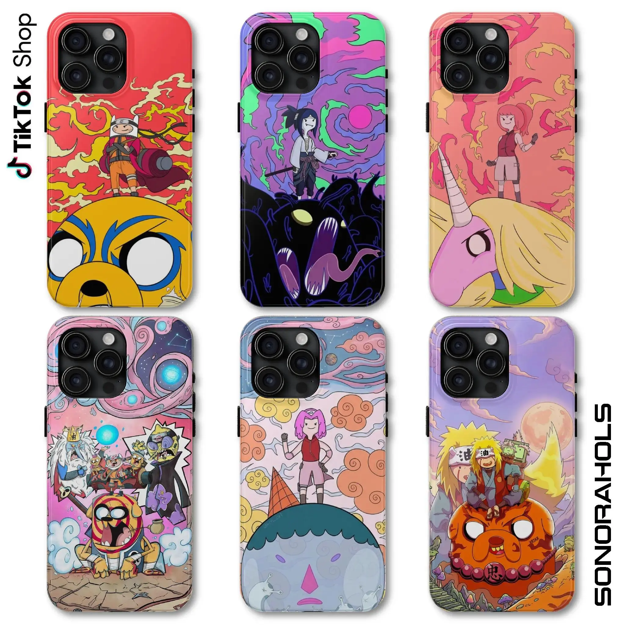 Fantasy Adventure Time x NARUTO Dark Demon Art Phone Case, Fantasy Cartoon Hero and Dog Phone Cover, Anime Manga Suitable for iPhone 17-11 Pro Max/Plus and  Samsung Galaxy S23-25
