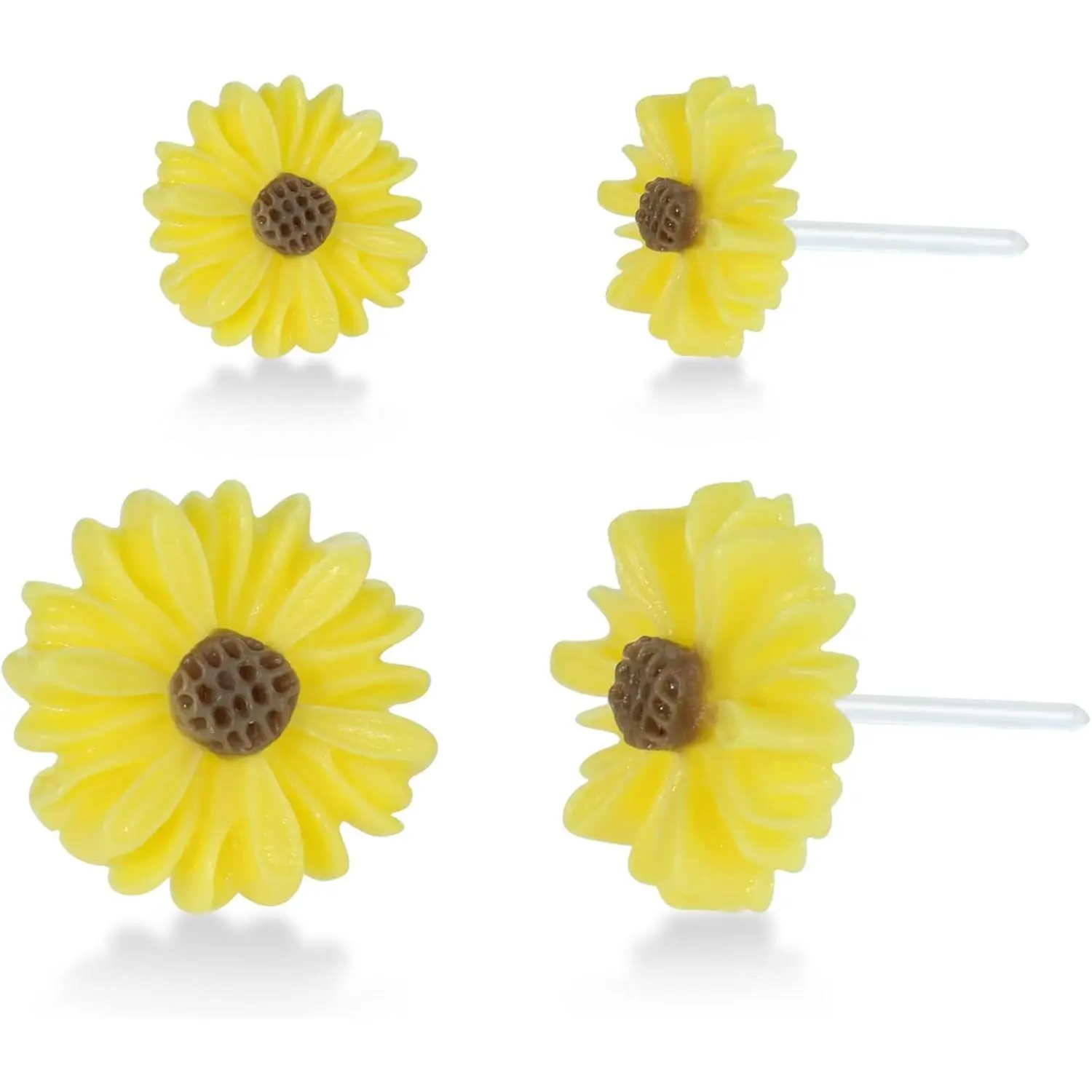 Plastic Earrings,  2 Pairs Plastic Daisy Flower Earrings for  Ears (Yellow)