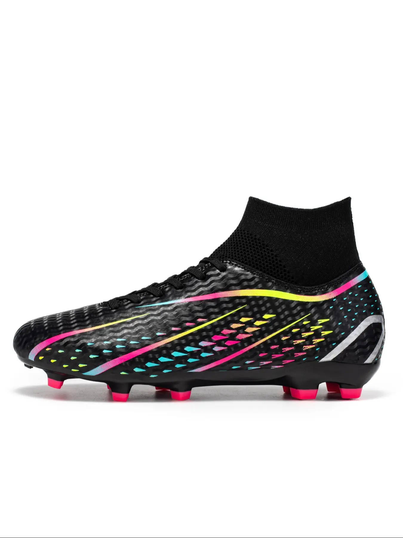 Men's High-Top Football Shoes Fg Long Studs, Sporty Style, Durable Anti-Slip Rubber Sole, All Seasons, Multiple Colors Available, Football Boot