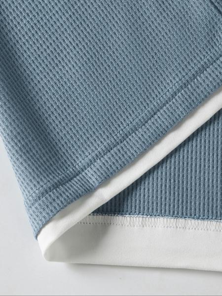 Men's Autumn Winter Long Sleeve Waffle Knit Crewneck T-Shirt, Casual Fitted Plain Top, Regular Fit Bottom Layer, Comfortable Daily Wear