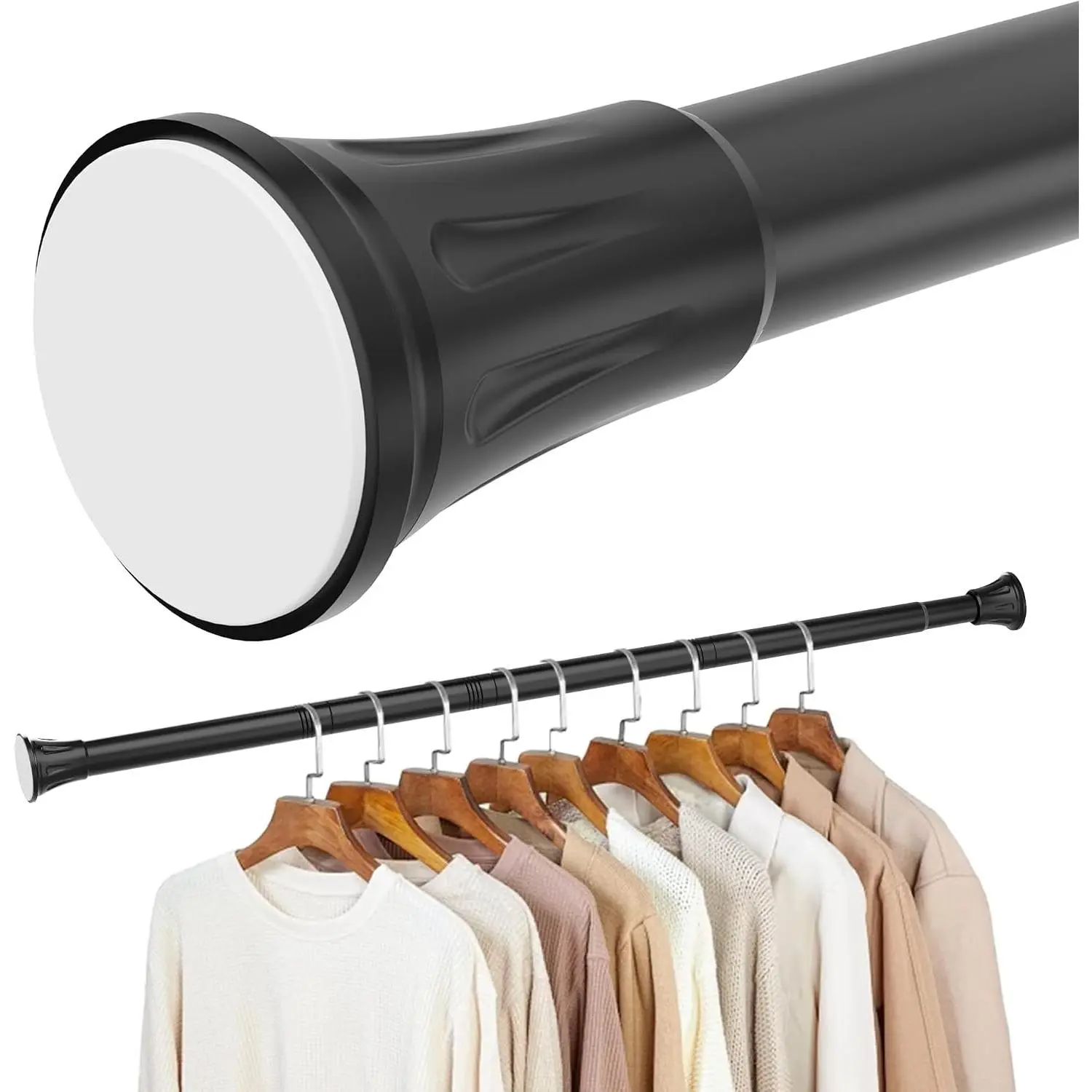 1.1 Inch Diameter Adjustable Tension Closet Rod 32-72 Inch, Heavy Duty No Drilling Closet Bar for Wardrobe Hanging Clothes, Matte Black