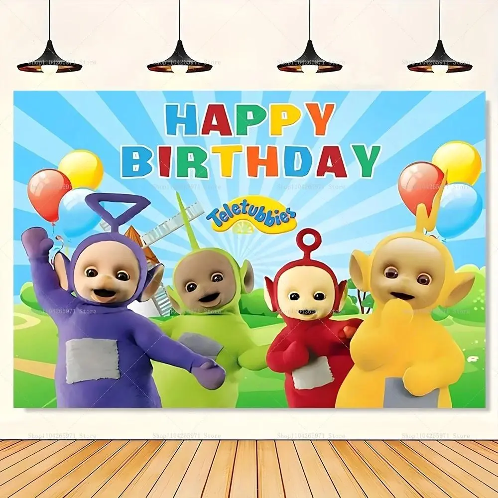 Warm Cartoon Teletubbies Background Cloth Baby Theme Kids Boys Girls Birthday Baby Shower Indoor Party Photo Booth Wall Decor Accessorie