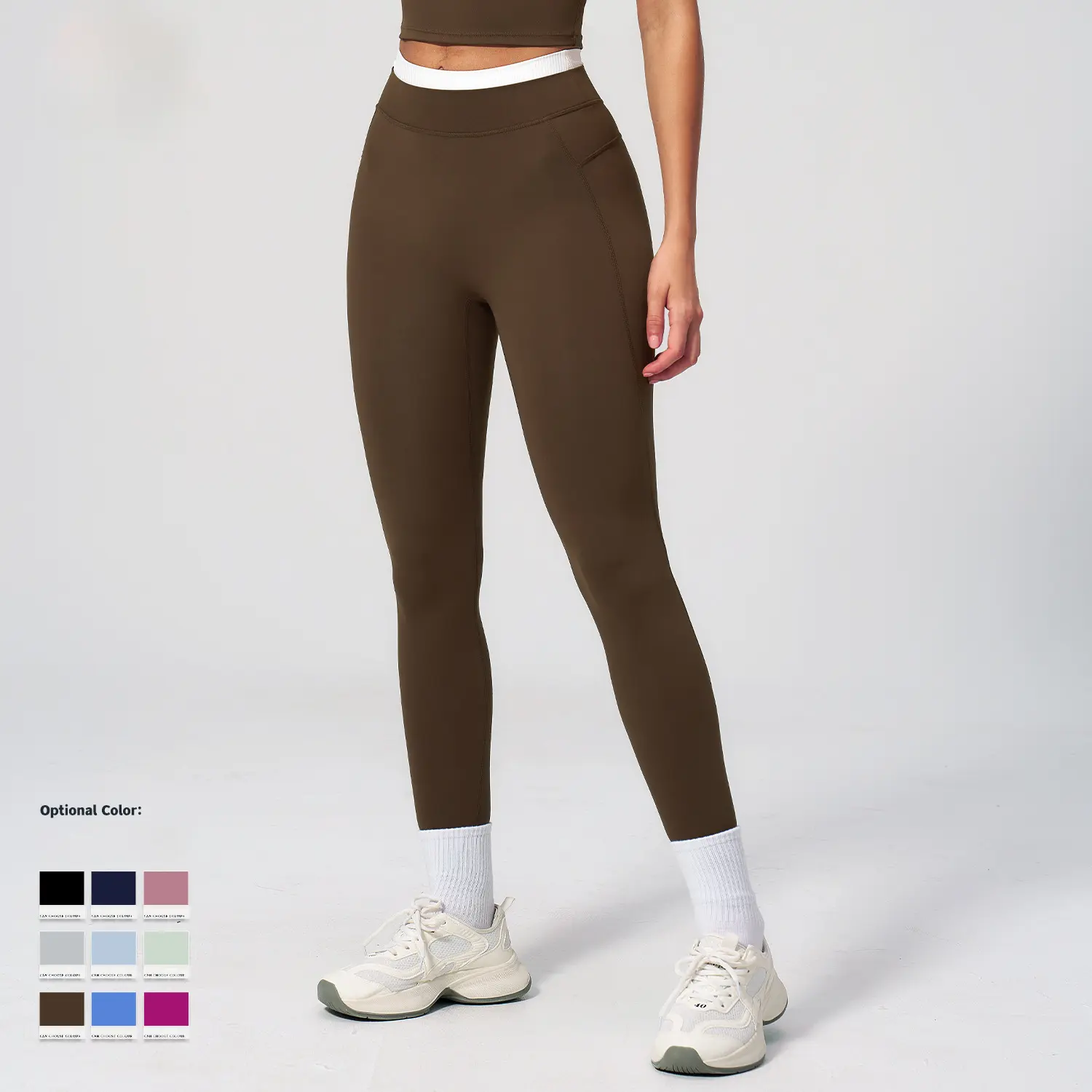 Women's Contrast Waistband Ribbed High Waist Leggings, Seam Stitch Butt Lifting Tummy Control Stretch Full Length Workout Pants, Soft Compression Yoga Tights for Gym Pilates Running Daily Training