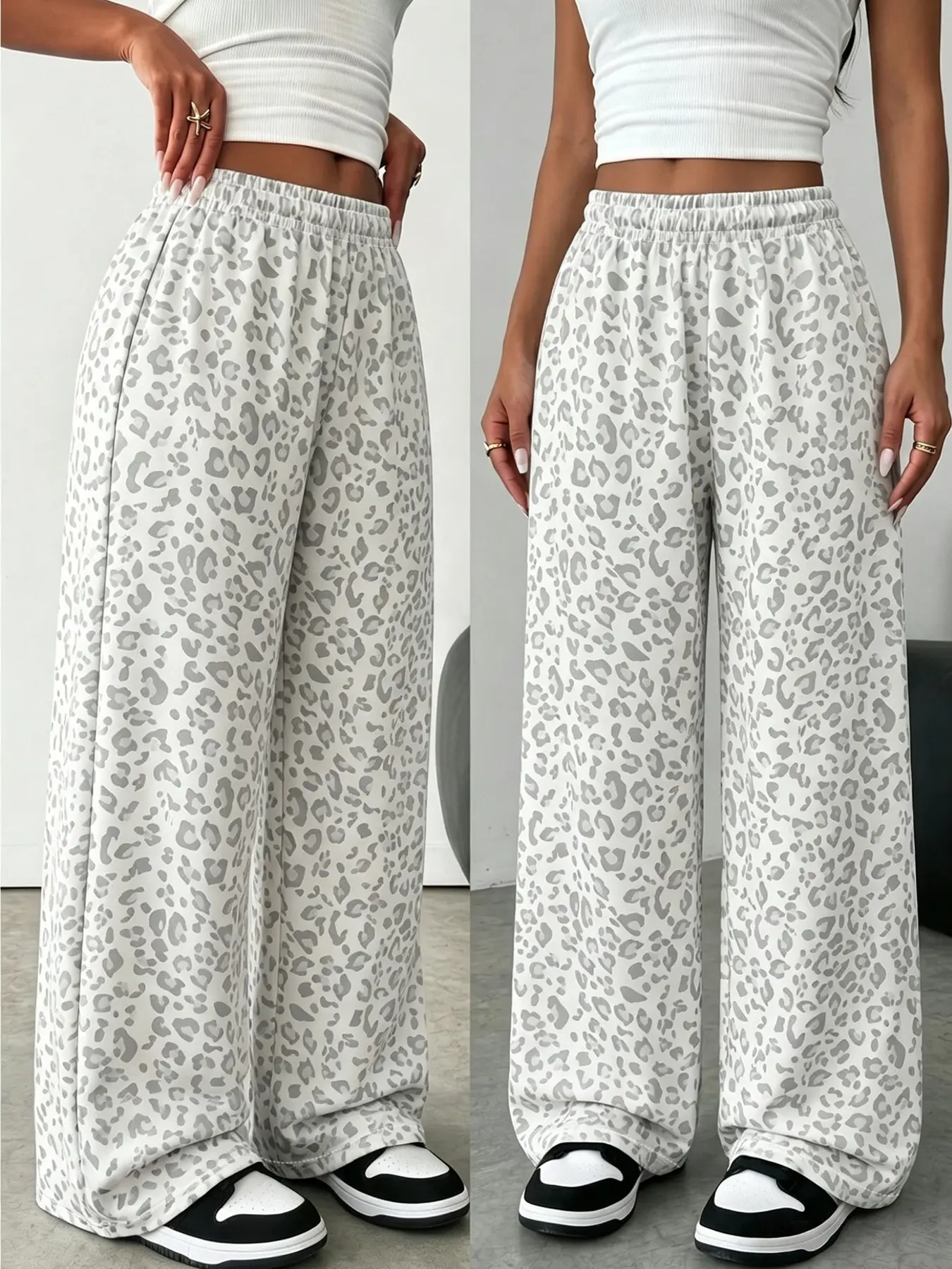 Women's Loose-Fit Baggy Oversized Straight Leg Pants, Leopard Print Digital Design, Casual Long Pants for All Seasons, Perfect for Vacation and Leisure