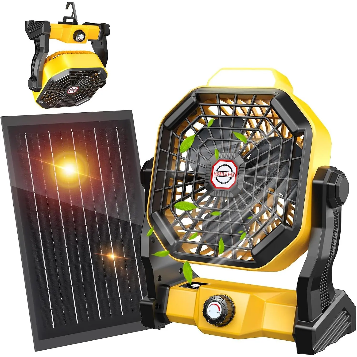Solar Fan with LED Lantern, Camping Fan with 7W Solar Panel, Rechargeable Solar  for Outside, Quiet  Operated Tent for Picnic, Barbecue, Fishing, Travel