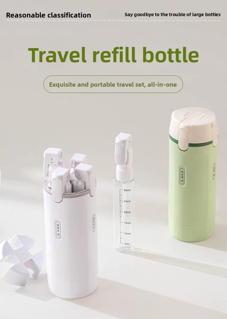 Four in one travel toiletries are divided into bottles, portable cosmetics/shampoo/lotion storage bottles, which can hold four kinds of toiletries, sealed, leak proof, extrusion free, compact, and can be carried on the plane