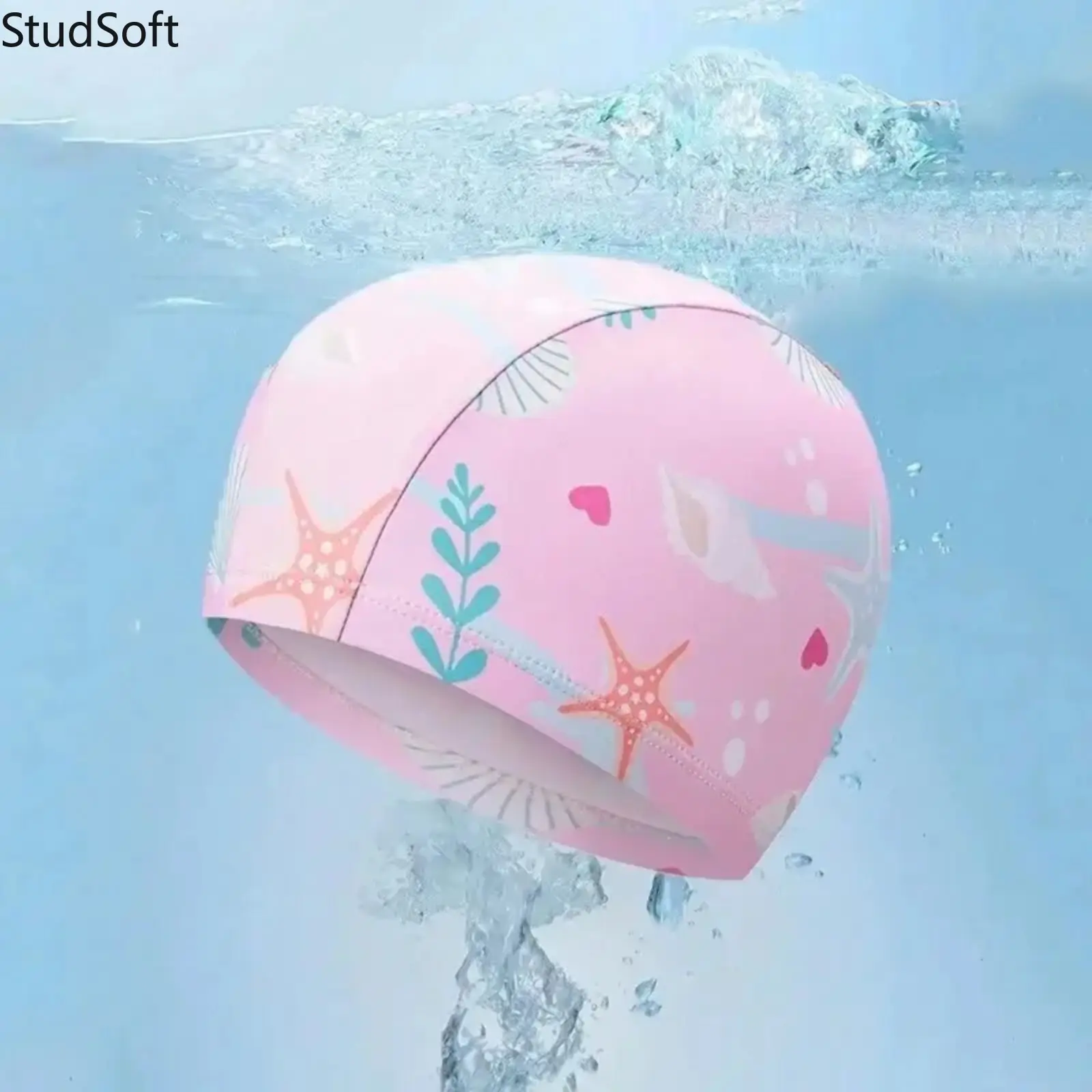 Teen Cartoon Print Stretch Fabric Swimming Cap - Soft, Skin-Friendly, Ear-Protective, Elastic Size, Snug Fit, Waterproof Head Covering for Long Hair Pool Training, Ear Protection, Graphic, Teens, Swim Cap, Fun Cartoon Print, 14+ Years, Colorful Floral Swi