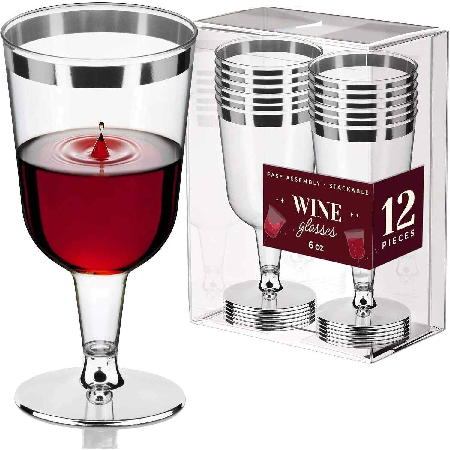12 Plastic  Glasses, 6 oz,  Stackable,