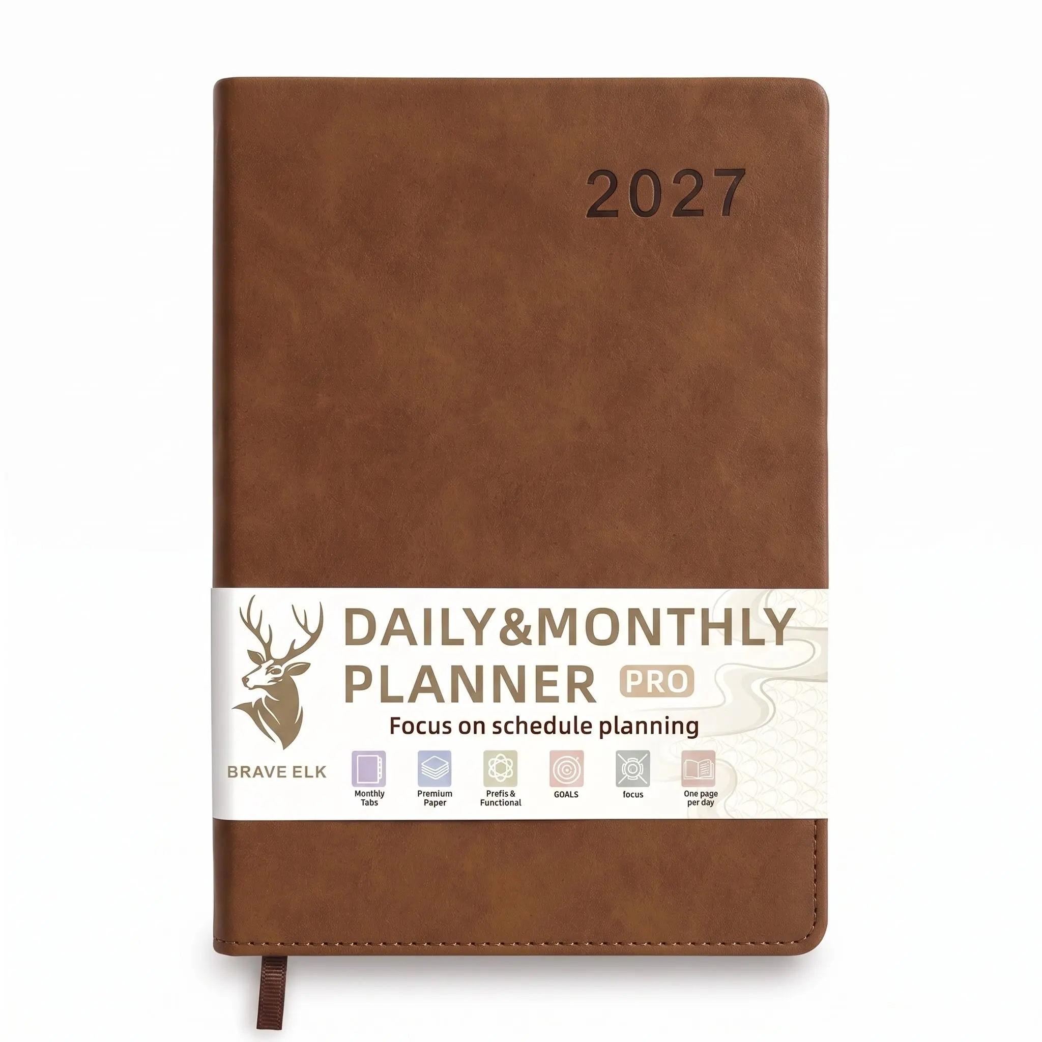 Premium 2027 A5 Leather Daily Planner, High-Quality 365 Days Page-A-Day English Agenda Notebook, Academic Diary Organizer & Efficiency Handbook for Time Management