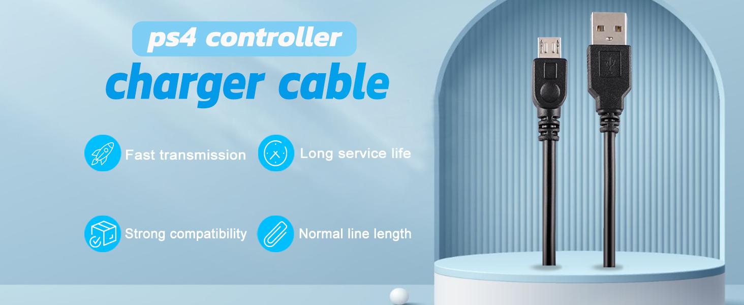 2 Pack 10Ft Controller Charging Cable for PS4, Play and Charge Micro USB Charger High Speed Data Sync Cord for Sony PlayStation 4 PS4 Slim/Pro Controller, Xbox One S/X Controller, Android