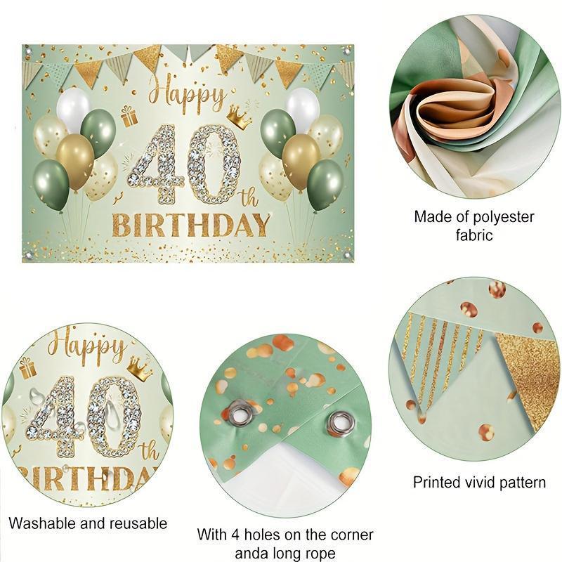 1SET Golden Green Birthday Banner for 30 40 50 60th Birthday Party Background Banner Decoration Supplies For Photography