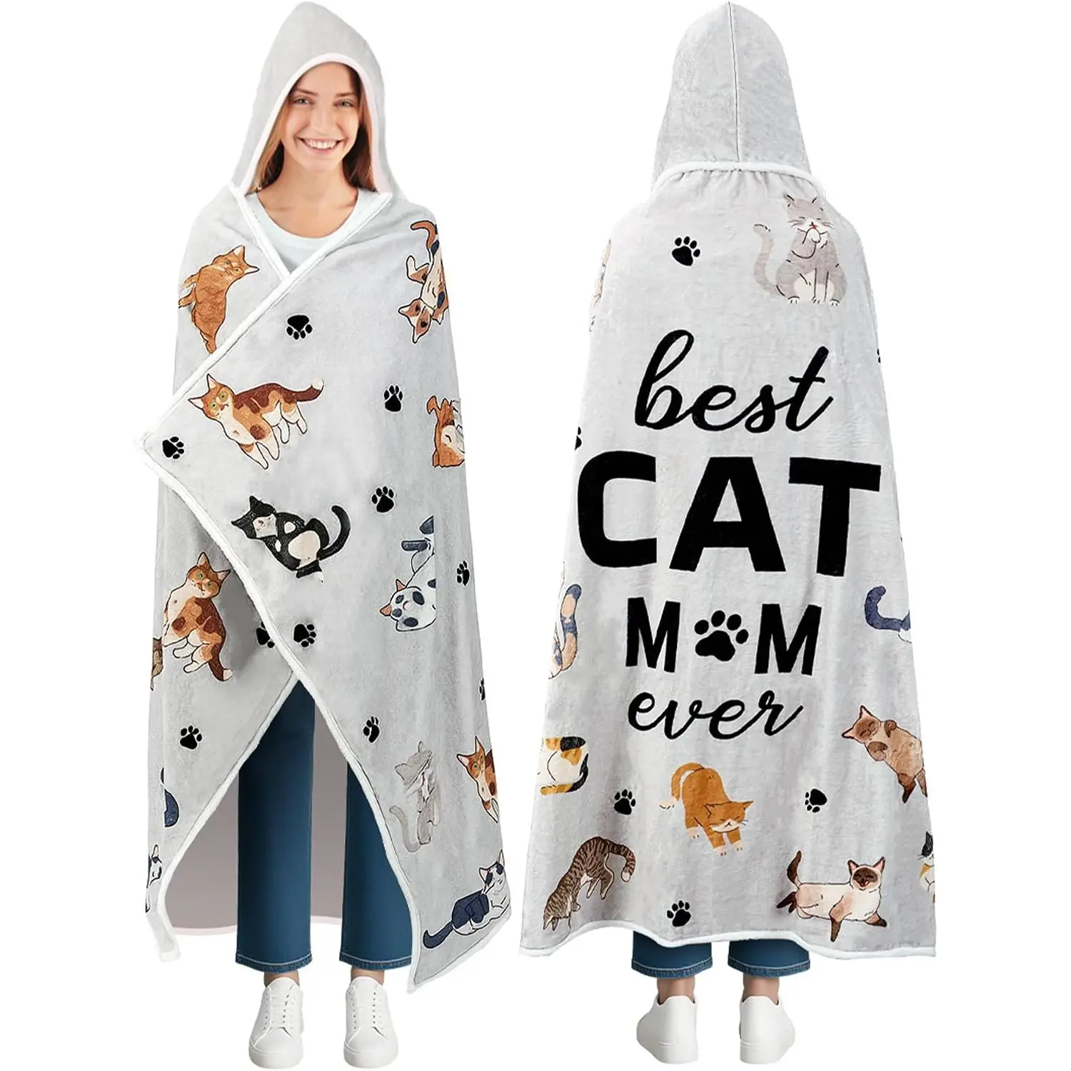 Wearable Fleece Blanket Hoodie Gifts for Mother's Day Mother Highland Cow Book  and  Bow Lovers Women Mom