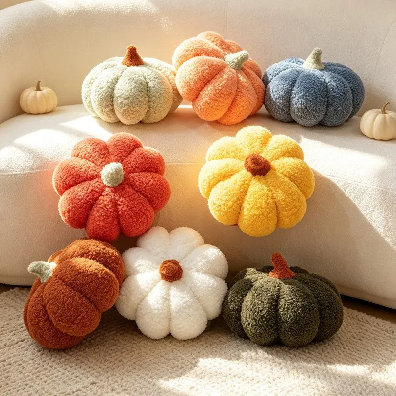 Fluffy Pumpkin Throw Pillows, Cute Halloween Home Decor, Soft Plush Pumpkin Cushion, Perfect for Seasonal Decoration, Cozy and Adorable
