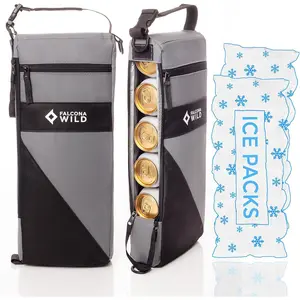 Wild Golf Cooler Bag Plus 2 Ice Packs - Keeps Drinks Cold for Hours - Holds 6 Cans - Fits Discreetly in Golf Bags - Insulated Beer Sleeve and Cooler Accessories