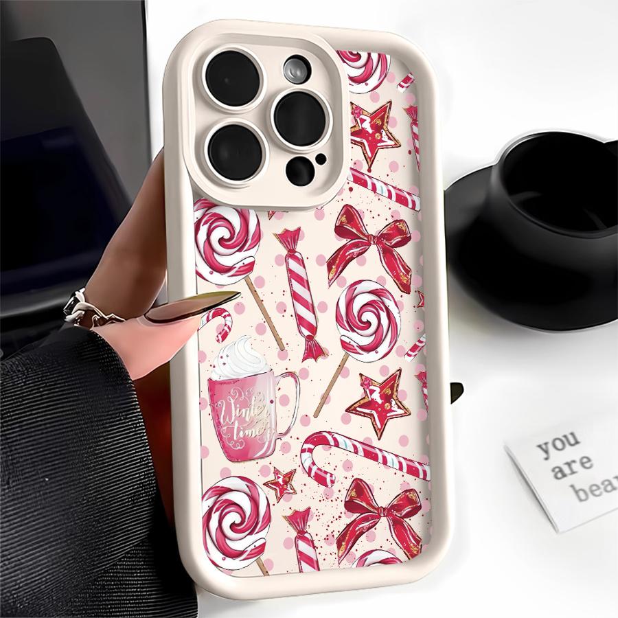Phone Case: 1pc Christmas Candy Lollipop Bow Phone Case Suitable for Apple iPhone 17 E Air Pro ProMax iPhone16 15 14 Plus 13 12 Mini 11 X XS XR Antidrop Softshell Cartoon Style Cute Can Be Given to Friends