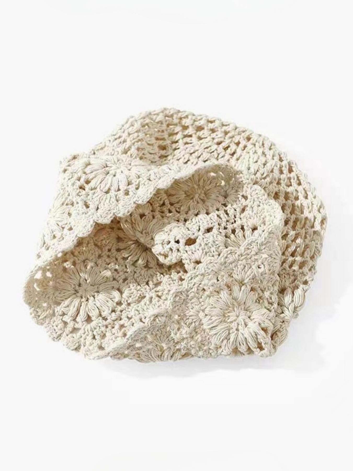 Women's Handmade Knitted Bucket Hat, Floral Design, Casual Loose-Fit, Perfect for Fall & Winter, Daily Wear Street Fashion, Knit Hats