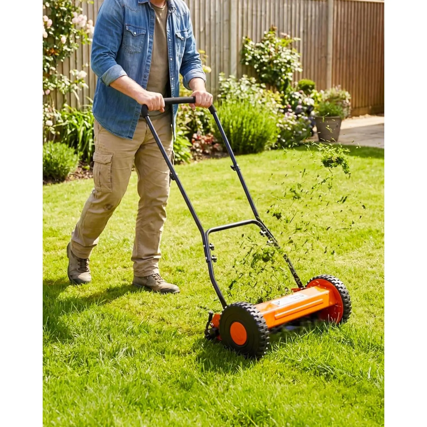 5-Blade Reel Lawn Mower – 14 or 16-Inch Manual Push Grass Cutter, Adjustable Cutting Height, Lightweight & Easy Assembly for Small/Medium Yards, Compact Storage