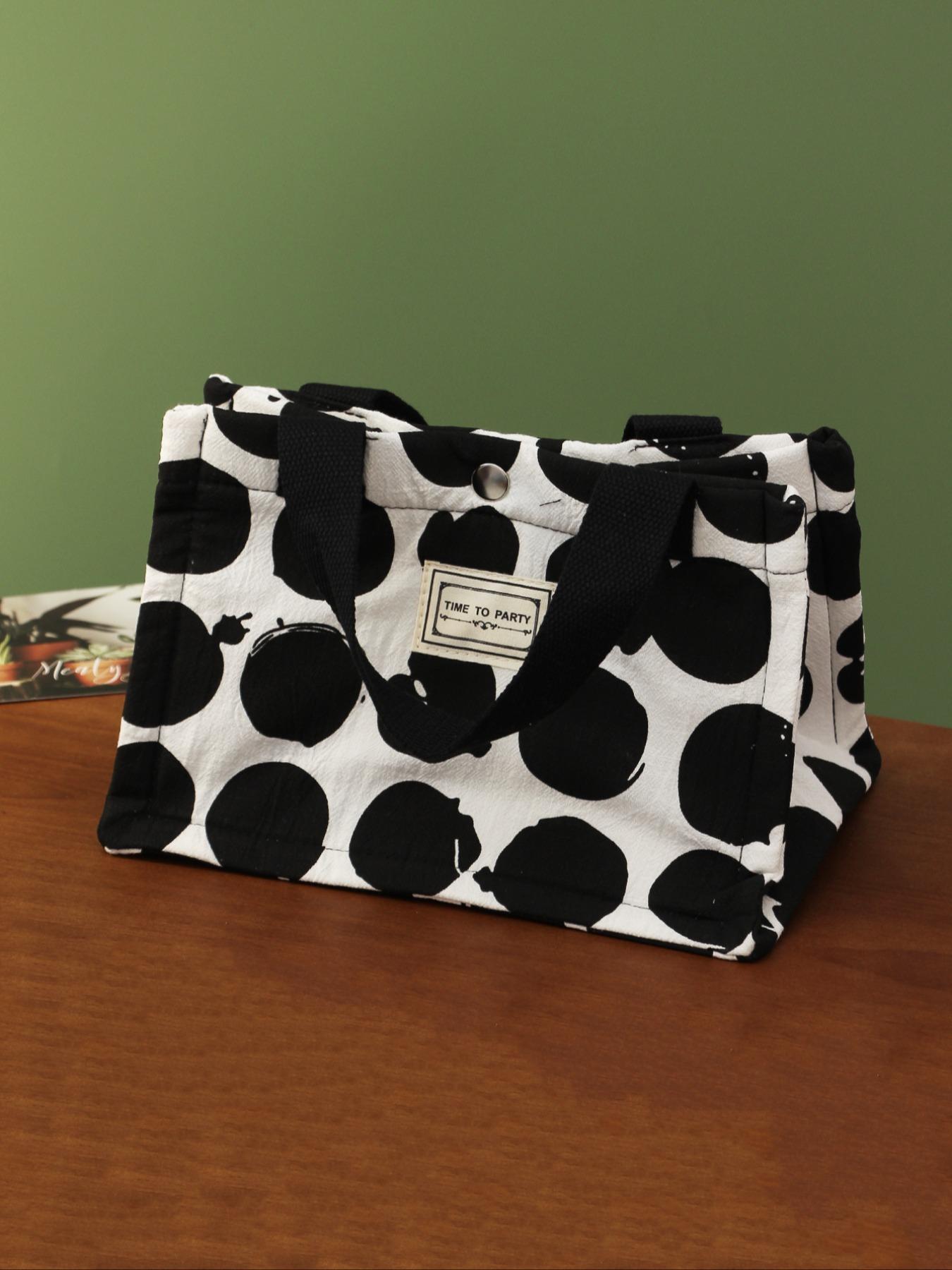 Casual Matching Letter Patch Lunch Bag, Durable Lunch Bag, Large Capacity Picnic Bag, Portable Lunch Bag with Handle, Thermal Lunch Bag