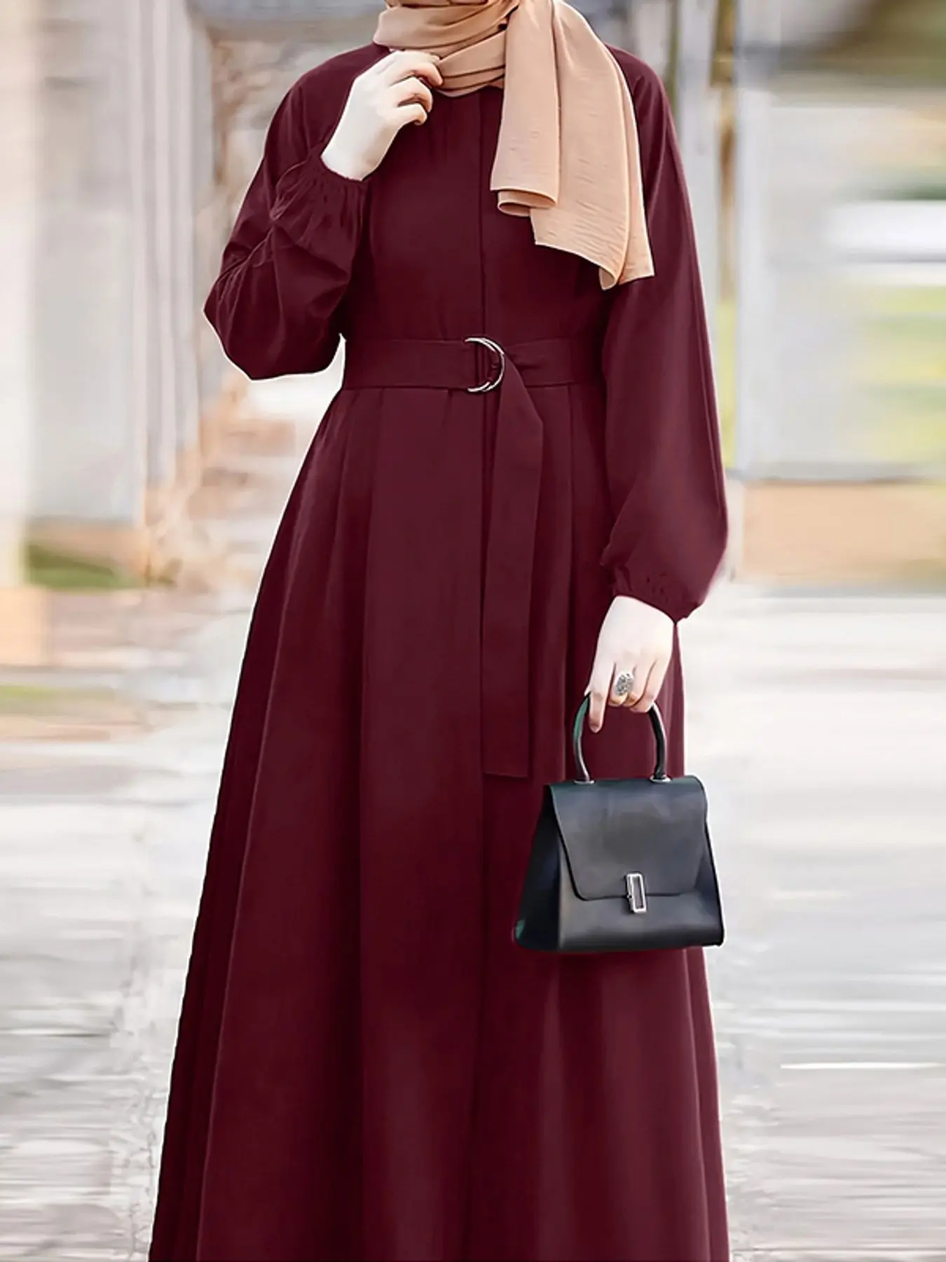 Women's Plain Loose H-Shape Round Neck Long Sleeve Long Dress, Casual Daily Wear, Spring & Fall, Comfortable and Stylish