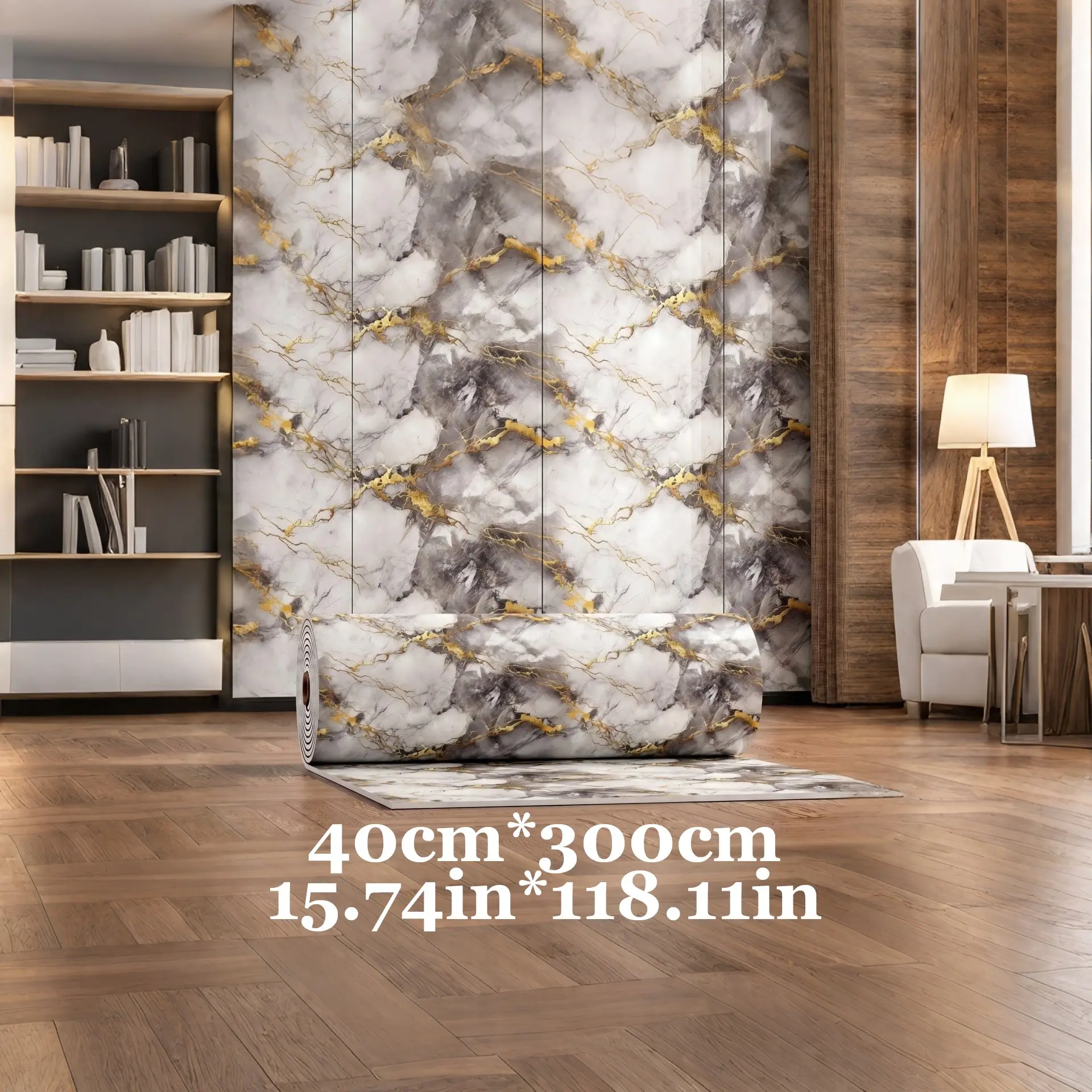 Realistic Marble Wallpaper, 15.74in X 118.11in, Enhance Living Room Walls, Modern Aesthetic, Quick Installation, Durable Design