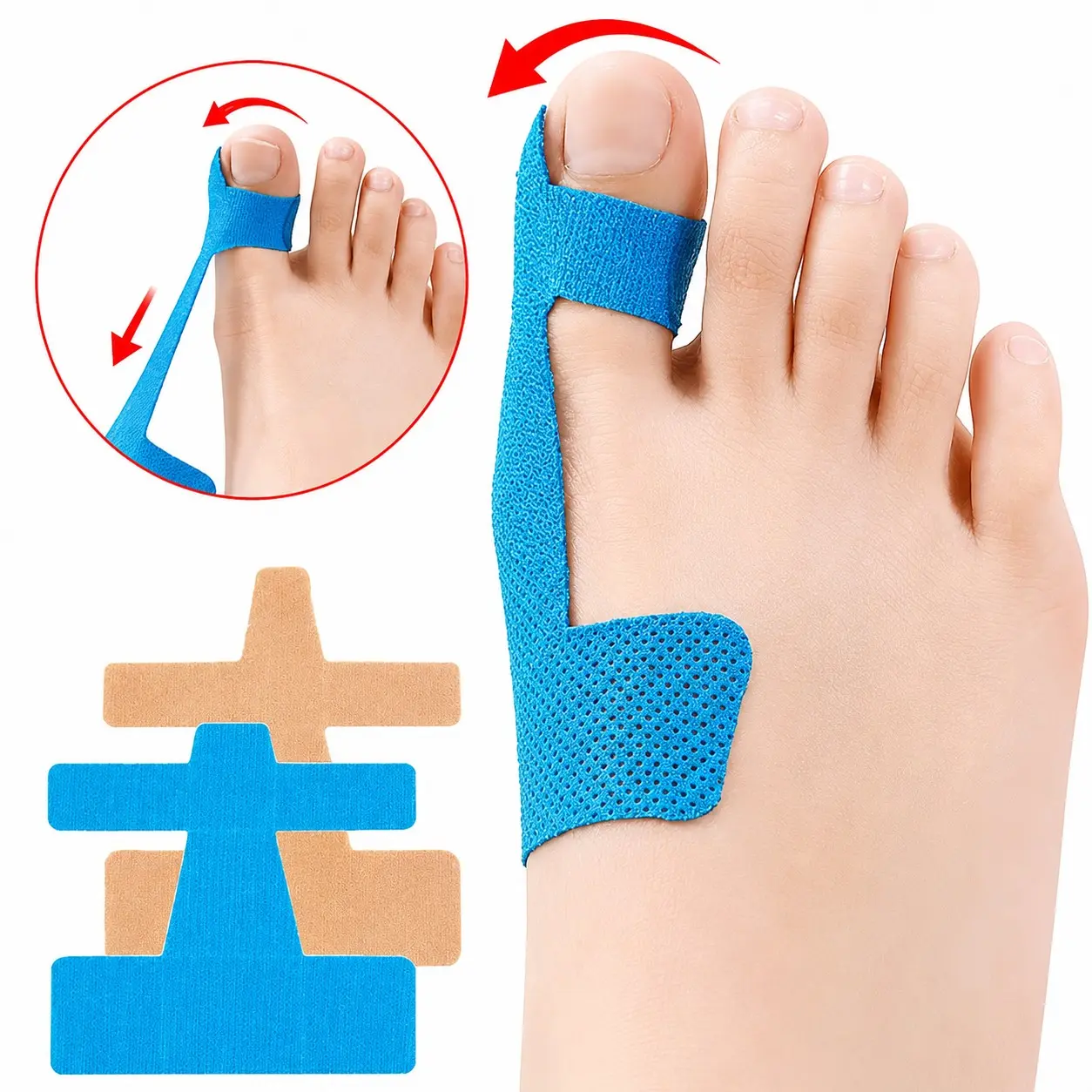 20pcs Bunion Corrector & Pain Relief Kinesiology Athletic Tape, Big Toe Spacer/separator/straightener, Sports Tape for Bunions & Turf Toe