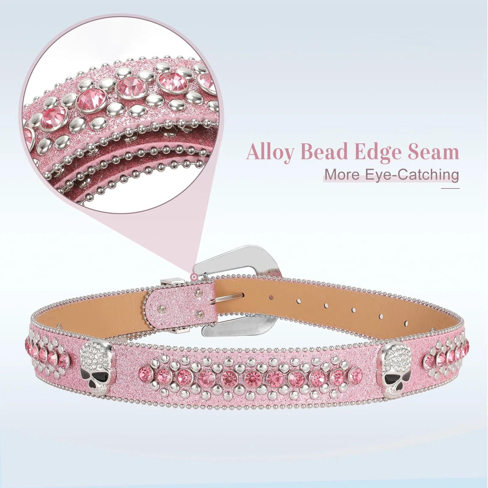 XZQTIVE Rhinestone Skull Sequins Belt for Men and Women - Sparkly Bling Diamond Studded Belt, Western Cowgirl Cowboy Style, Glamorous Accessory for Parties, Events, and Daily Wear