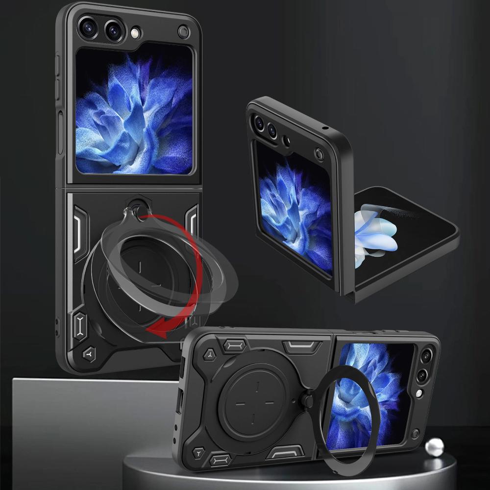 Magnetic Slide Camera Cover Phone Case, 1 Count 360 Degree Rotatable Kickstand Armor Ring Phone Cover, Phone Accessories for Samsung Galaxy Z Flip 4 5 6