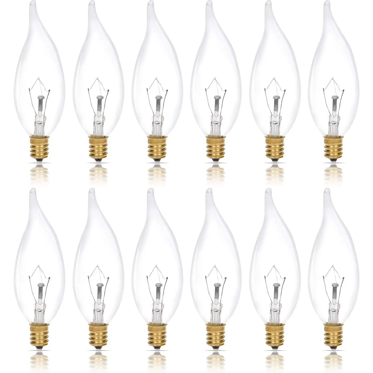 Candelabra Flame Tip Clear CA10 25W E12 Base (12 Pack) Decorative Incandescent Light Bulbs 120V for Chandeliers, Ceiling Fan Lights, Pendants, Wall Sconces, Dimmable, Warm White 2700K