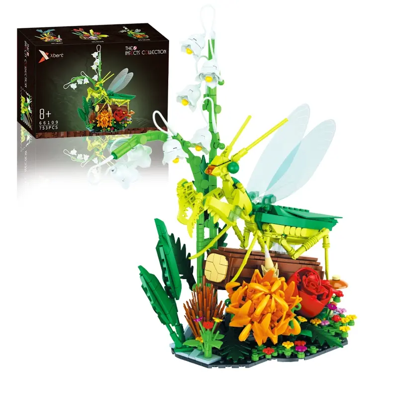 Mantis Insect Garden Blocks, DIY Assembly Model, Unisex Gift for Enthusiasts, Natural Micro Landscape, Immersive Building Kit