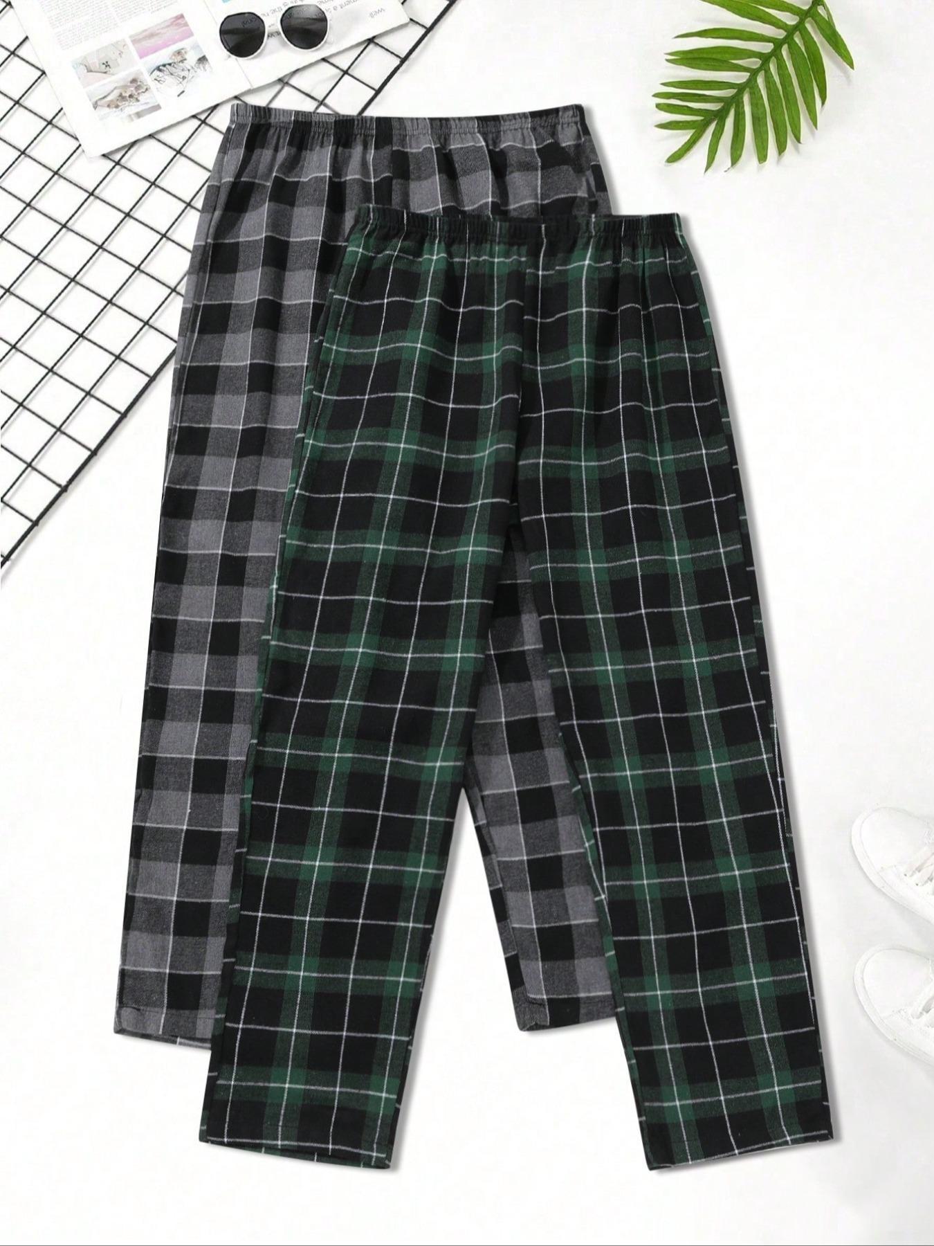 Men's 2pcs Plaid Print Elastic Waist Sleep Pants, Casual Comfy Loungewear Pants, Soft Breathable Sleep Bottoms for All Seasons