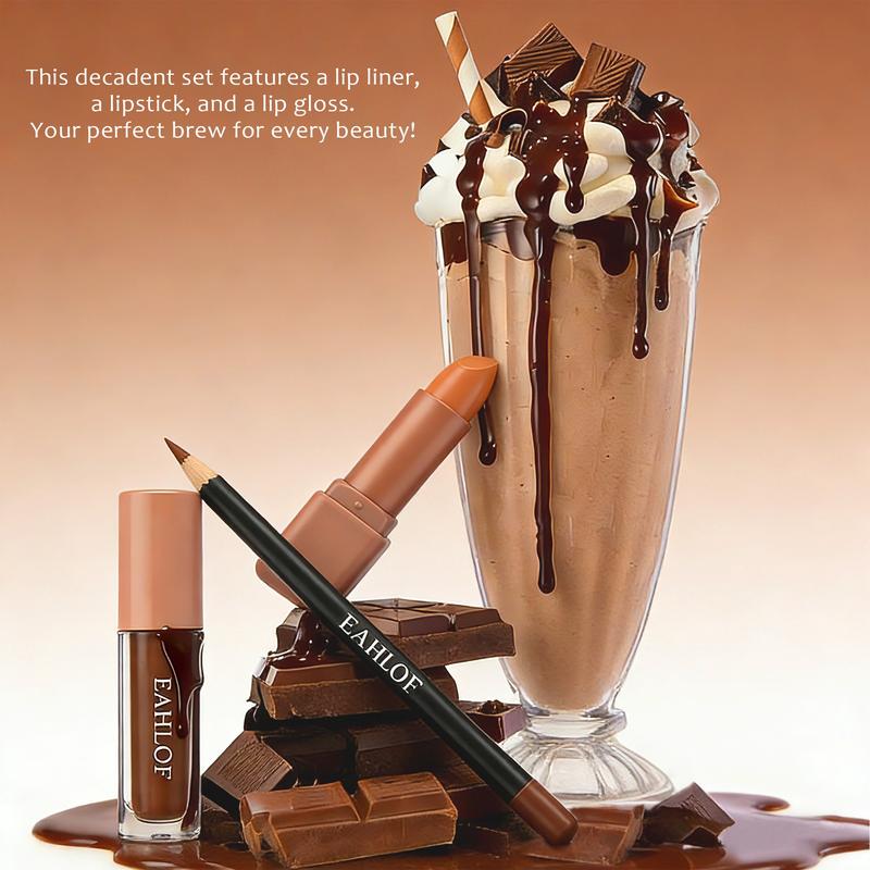 3pcs Hot Sips Coffee Lip Kits | Velvet Matte Trio(Liner+Stick+Gloss) | Day&Night Look