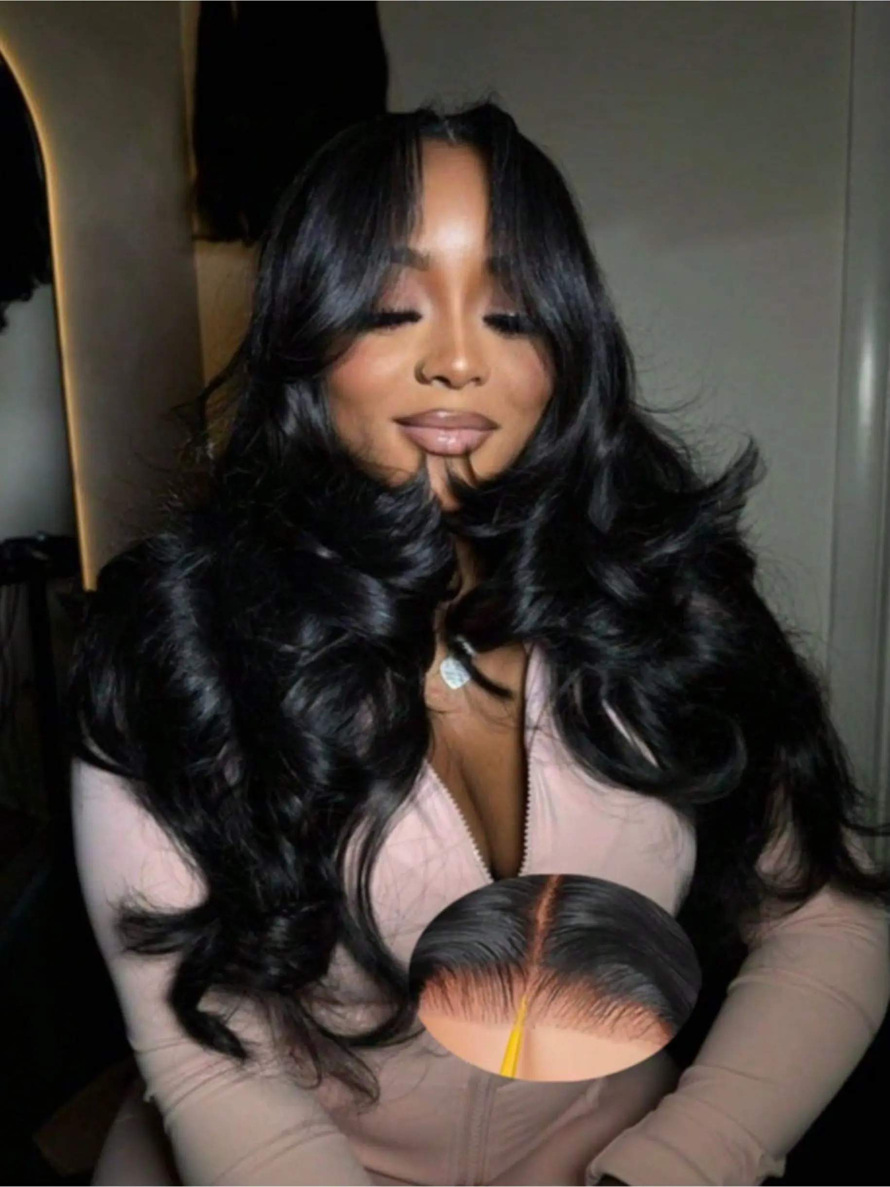 Glueless Human Hair Wigs for with 5X5 HD body wave Transparent Lace Front - 180% Density Body Wave Natural Black Hair, Pre-Plucked Baby Hair & Fullness, No Glue for Attachment (Lace Frontal Wigs)